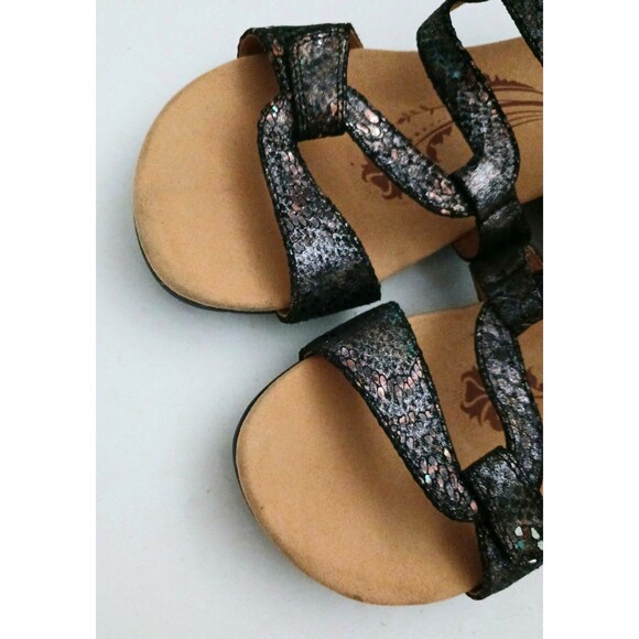 NEW Revere Sofia Blk Metallic Python Strappy Comfort Wedge Sandals US 10M - Picture 8 of 11